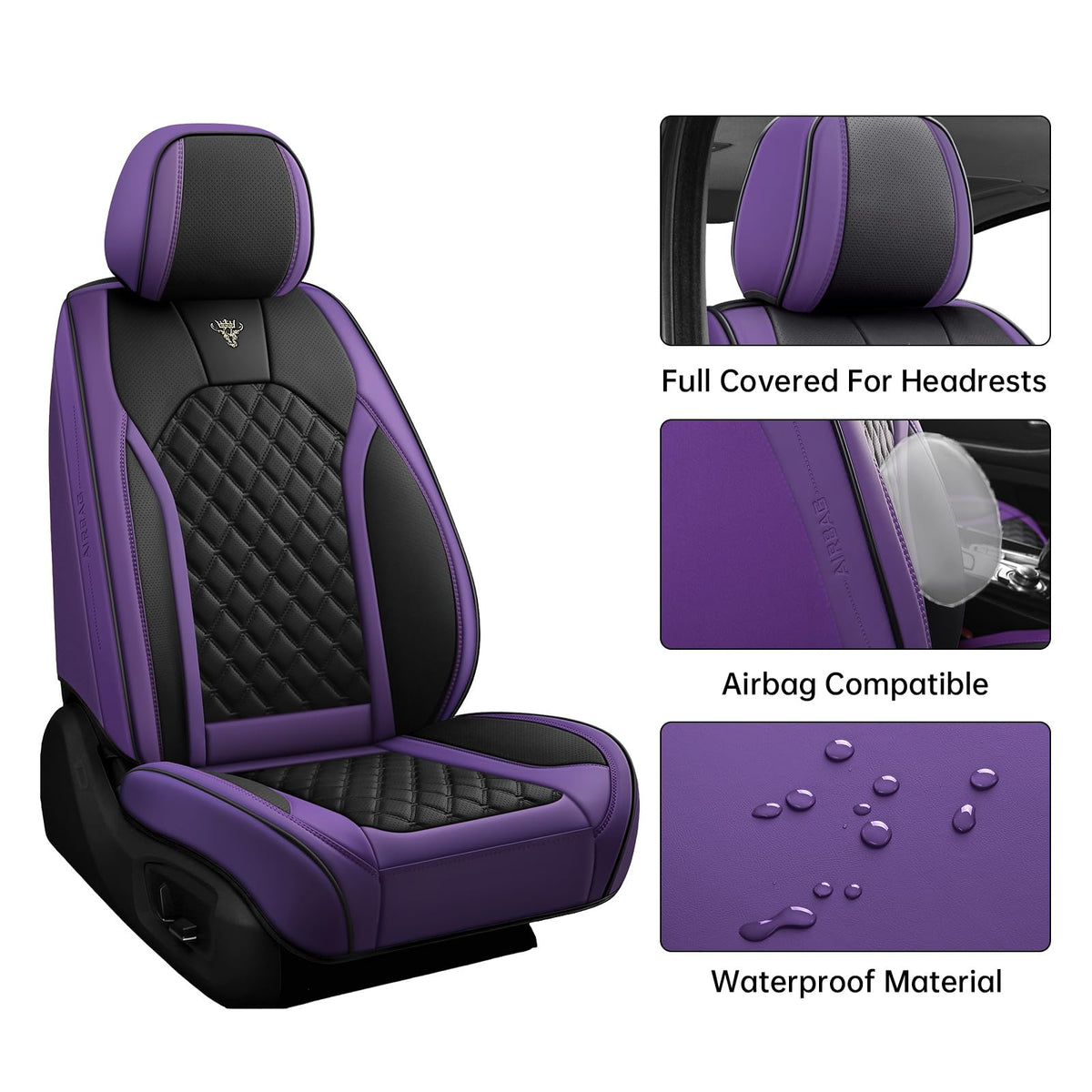 Purple Black Leather Car Seat Covers Full Set K891473