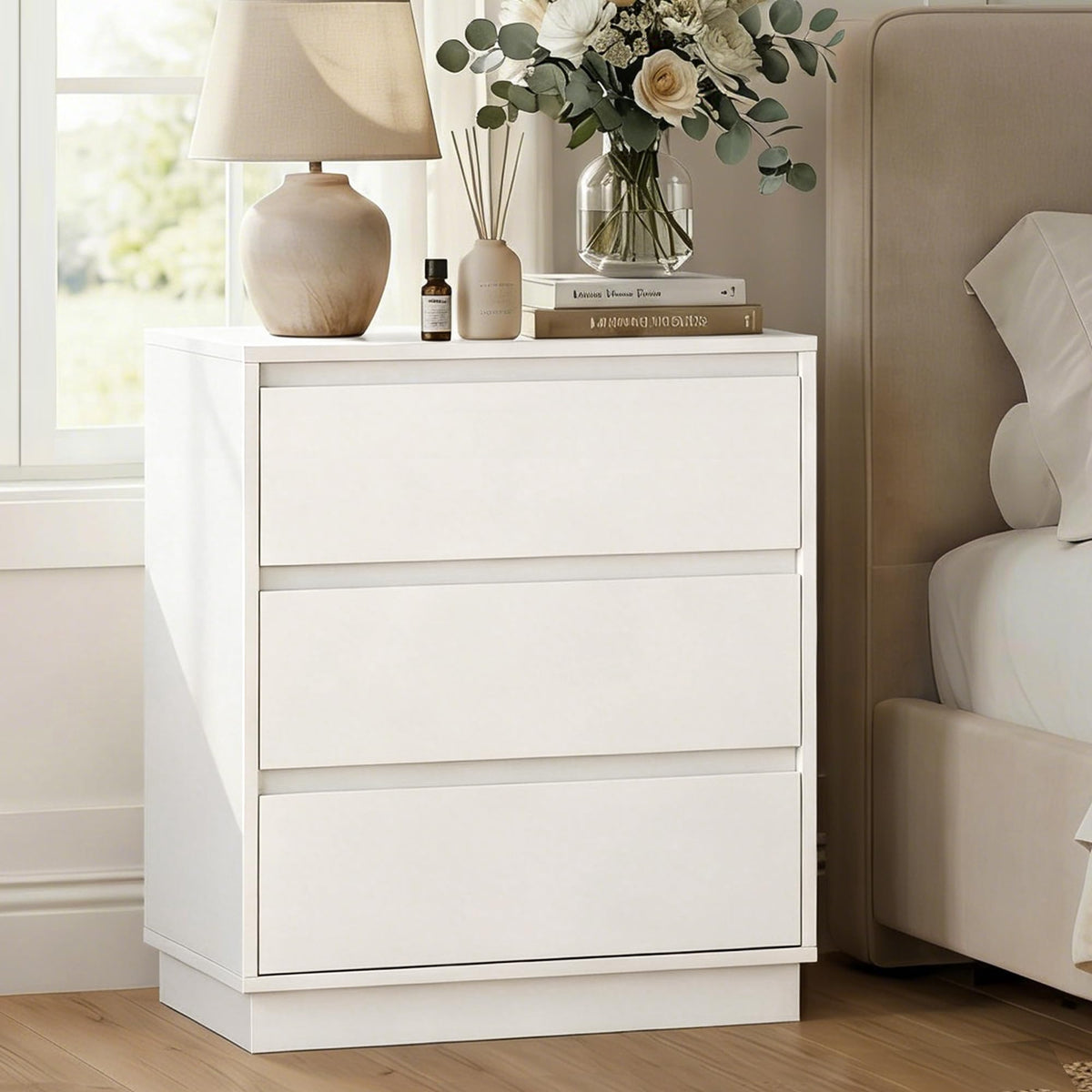 White 3 Drawer Nightstand I97080