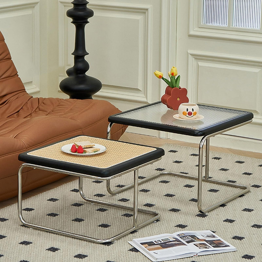 Mid Century Modern Coffee Table Set of 2 Square Metal Base V308778