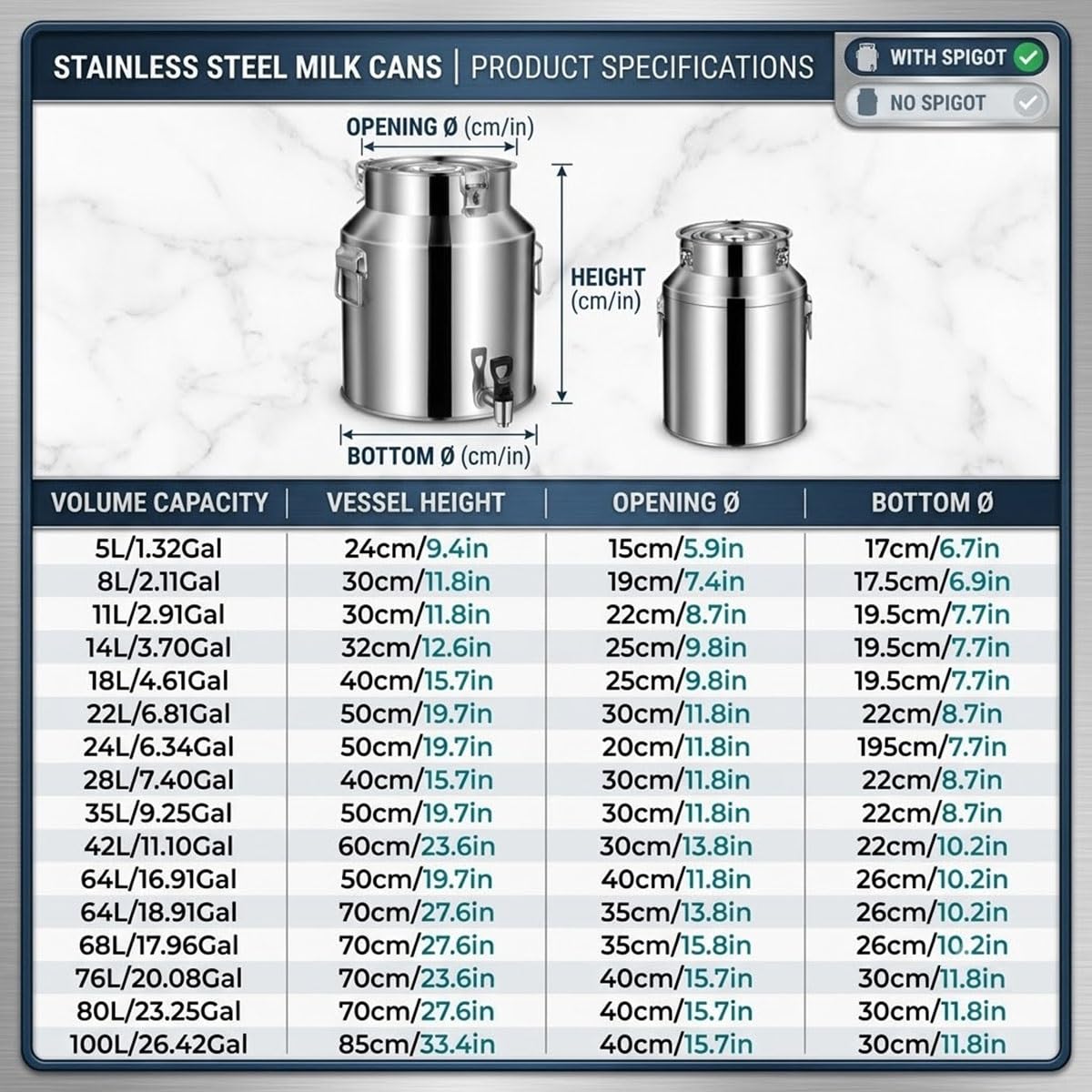 Food Grade Stainless Steel Milk Can with Sealed Lid Y5264