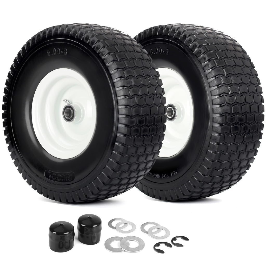 15x6.00-6 Flat Free Lawn Mower Tire and Wheel, 2 Pack G2764