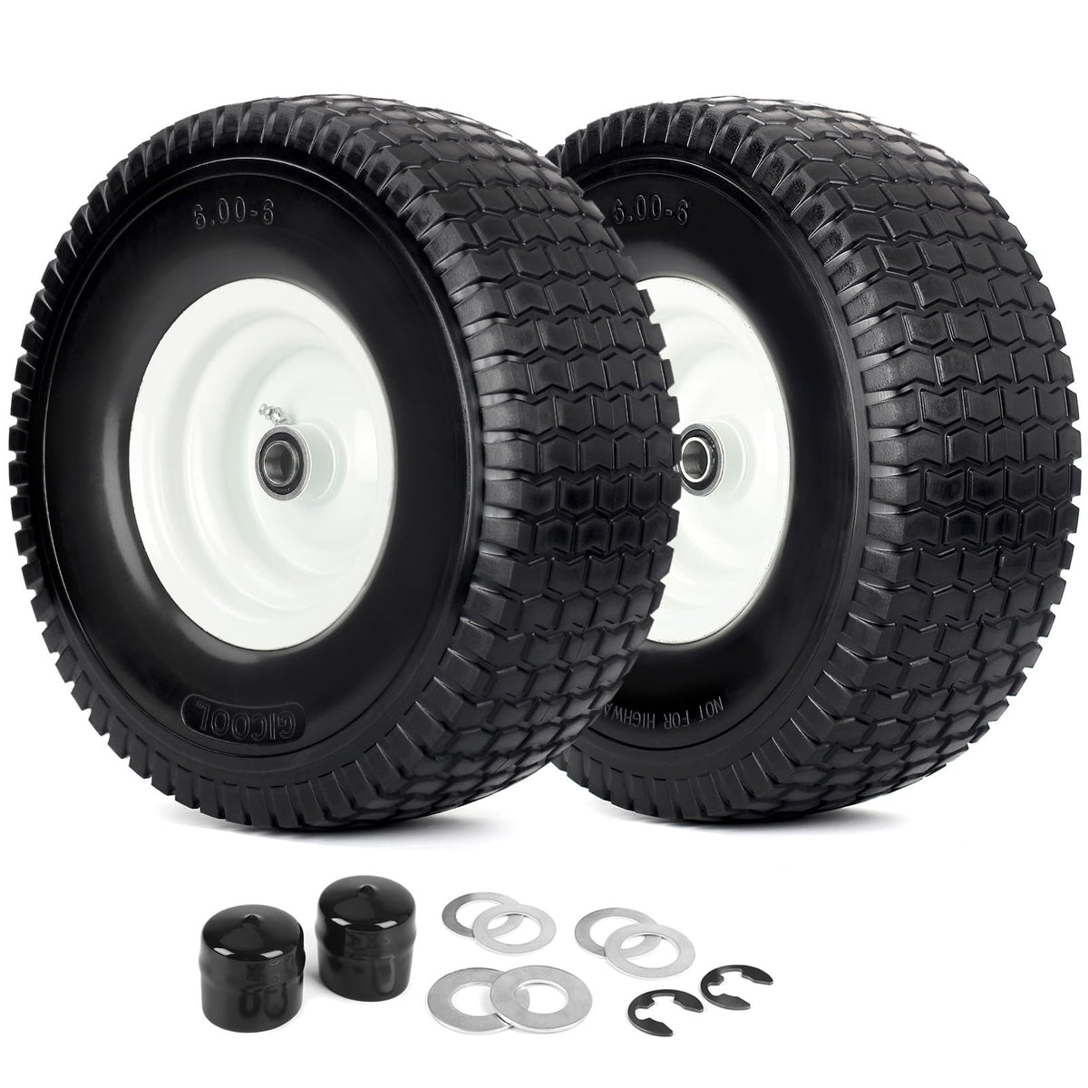 15x6.00-6 Flat Free Lawn Mower Tire and Wheel, 2 Pack G2764