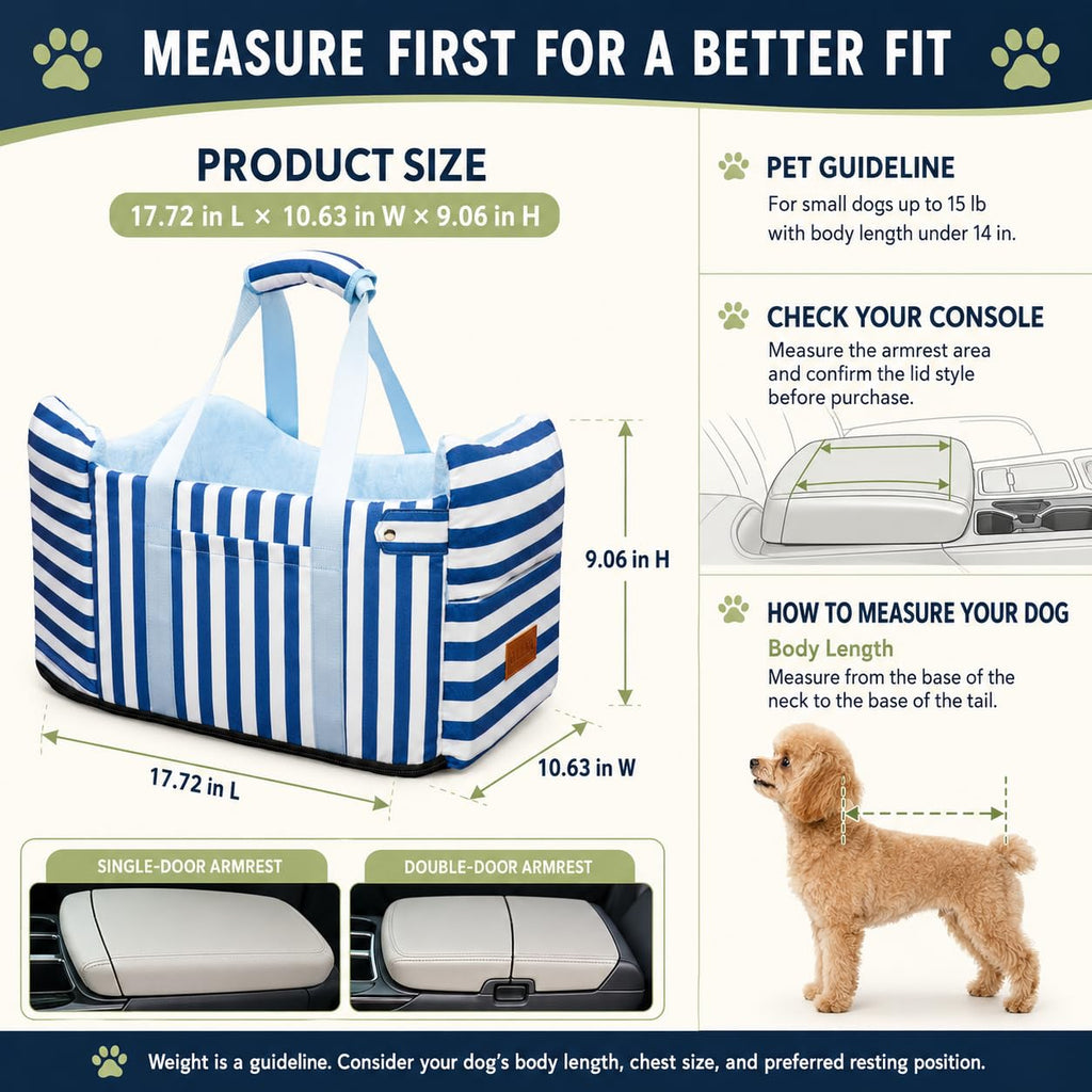 Dog Car Seat for Small Dogs to 15lbs Blue White Stripes O953537