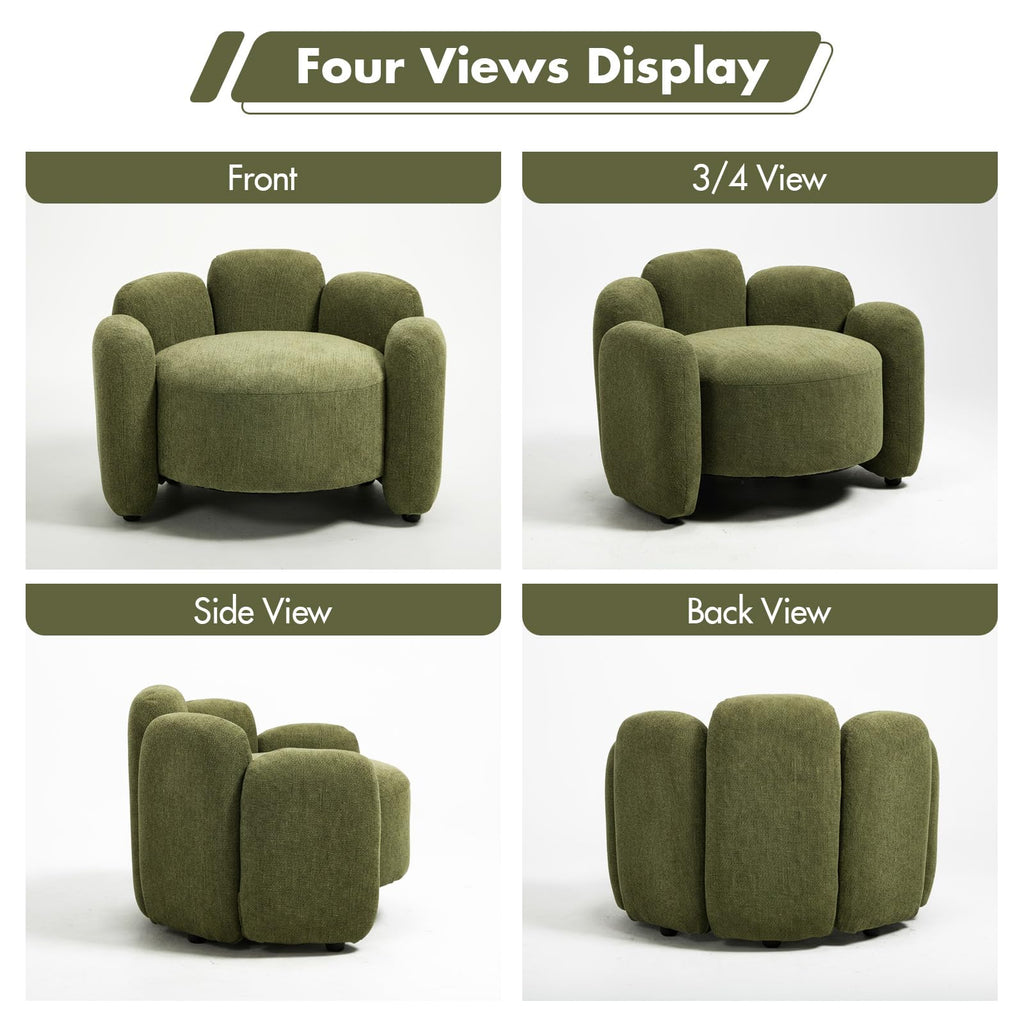 Green Mid-Century Modern Accent Chairs Set of 2 Upholstered Barrel Side Chairs with Solid Wood Base B3093