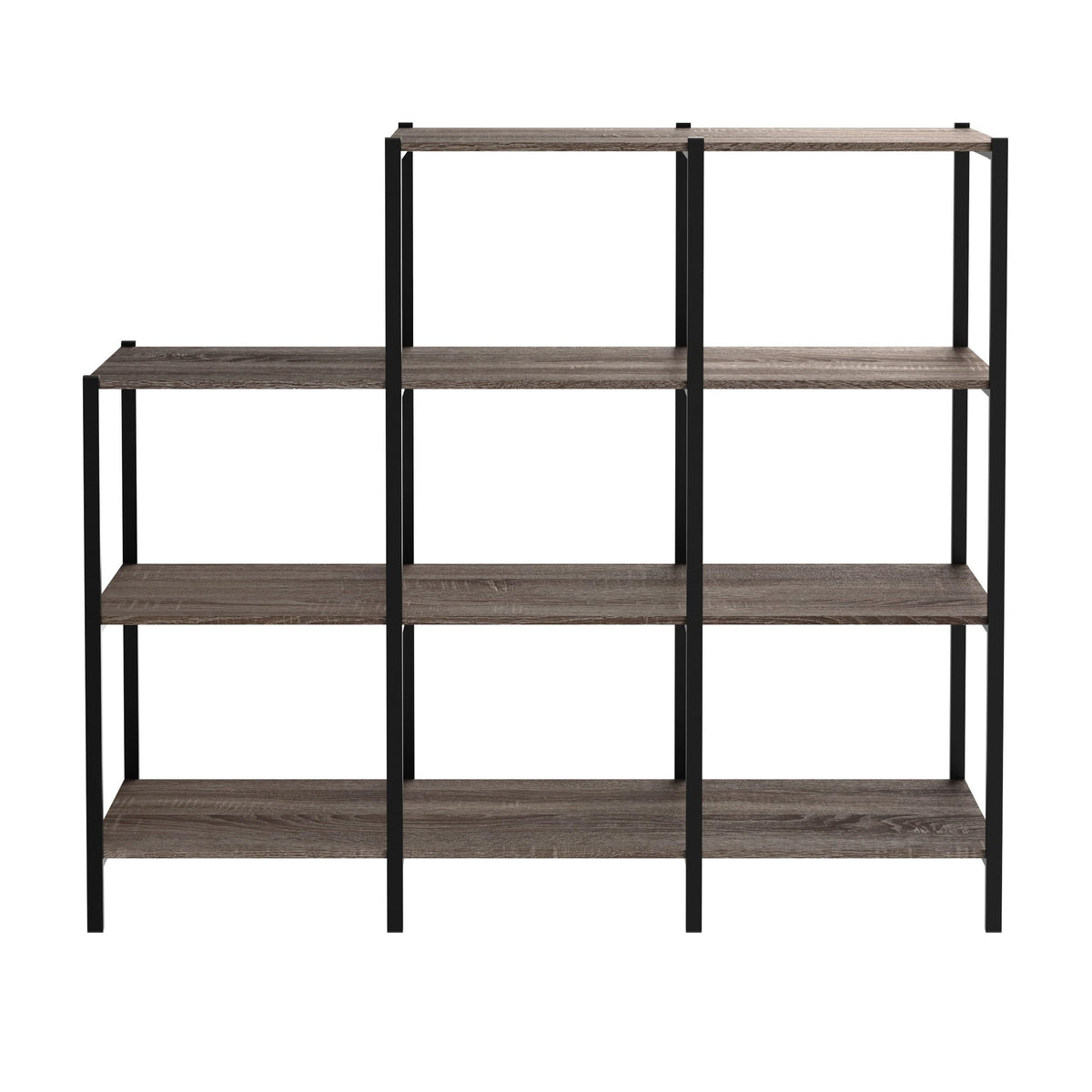 4-Tier Bookcase, 5 Shelves, Black Metal and Wood X18822