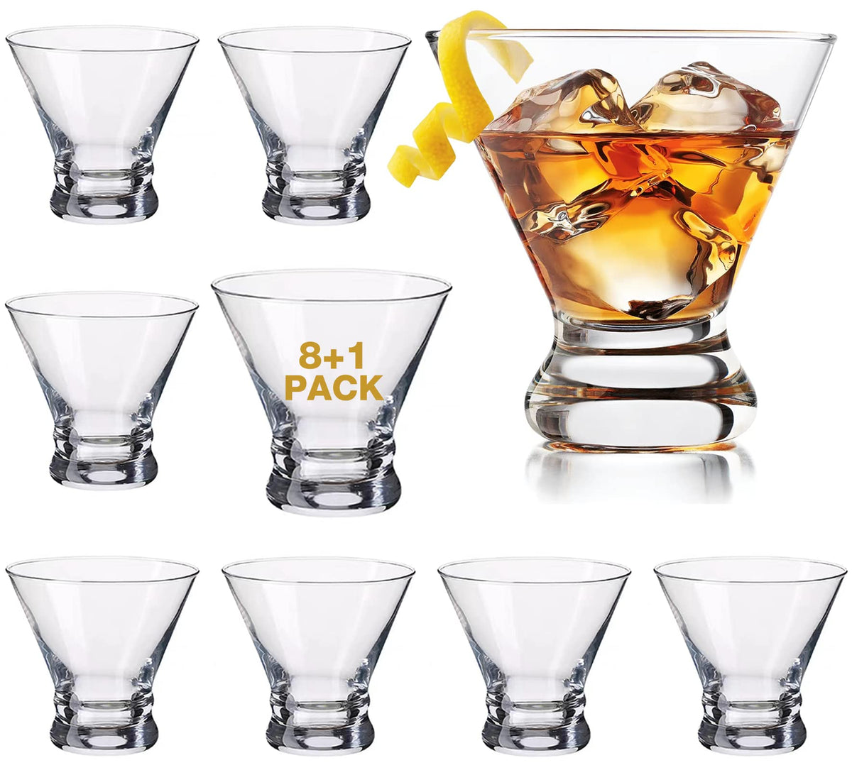 Set of 9 Crystal Stemless Martini Glasses 8 Ounces M9499