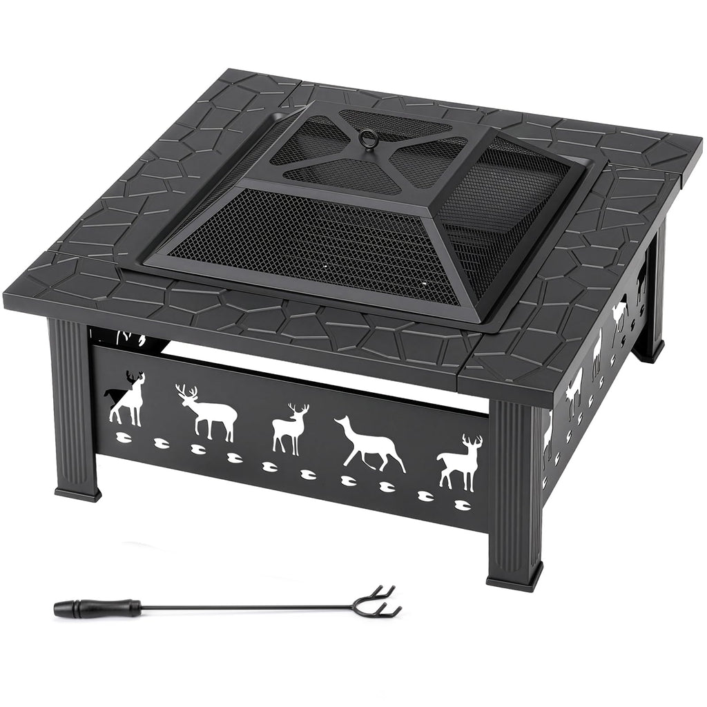 32 Inch Black Wrought Iron Wood Burning Fire Pit G14108