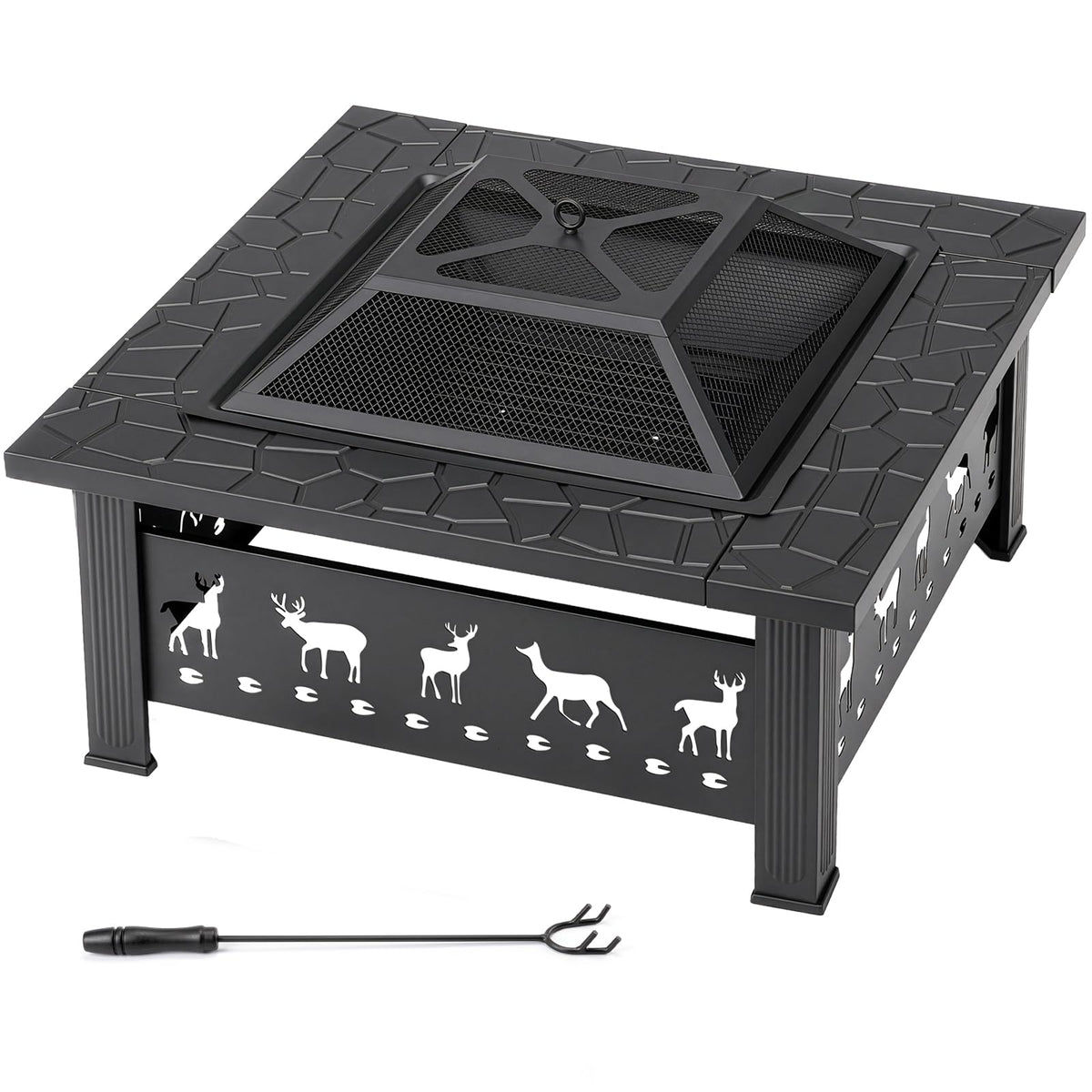 32 Inch Black Wrought Iron Wood Burning Fire Pit G14108
