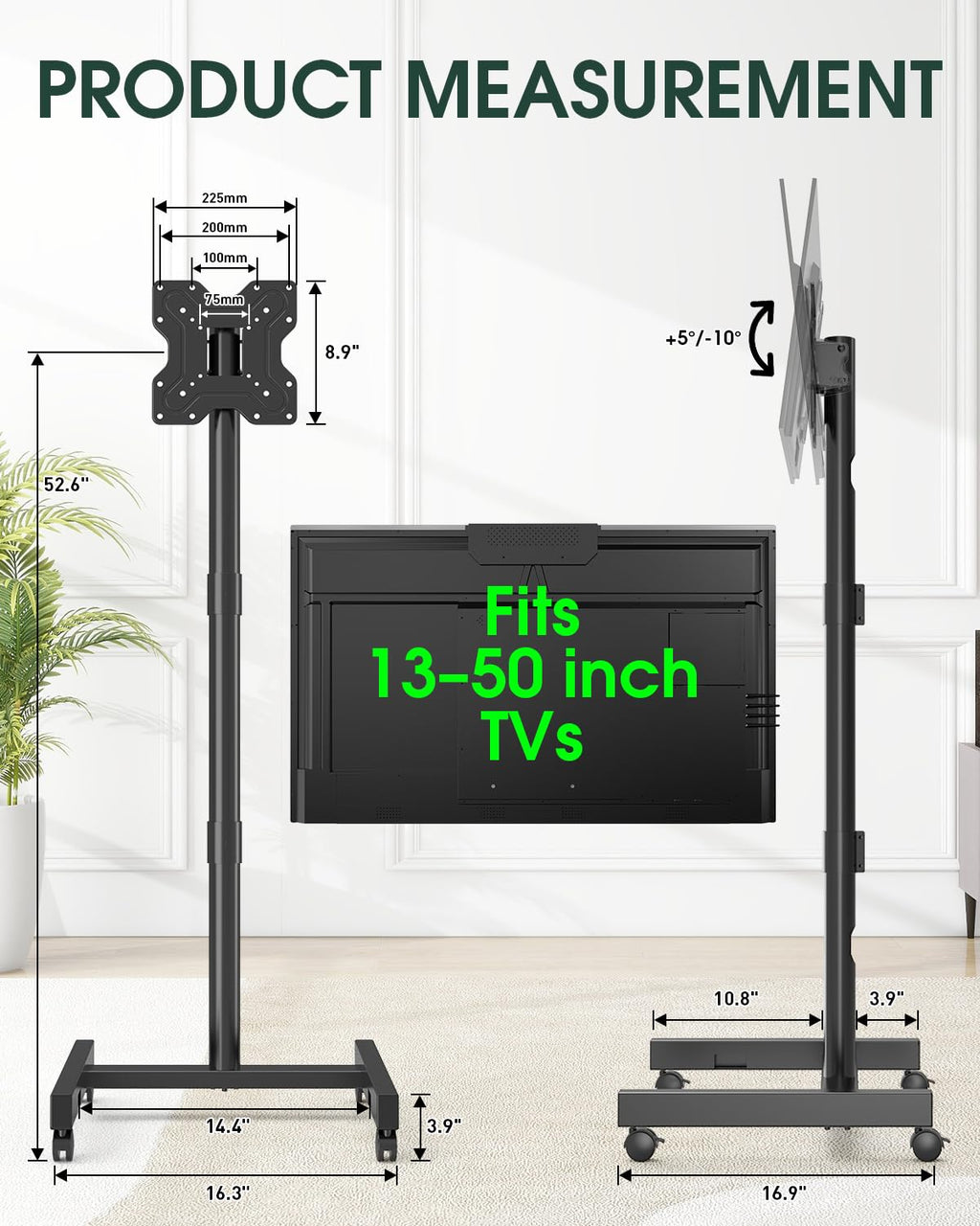 Black Rolling TV Stand for 13-50 inch Screens I56364