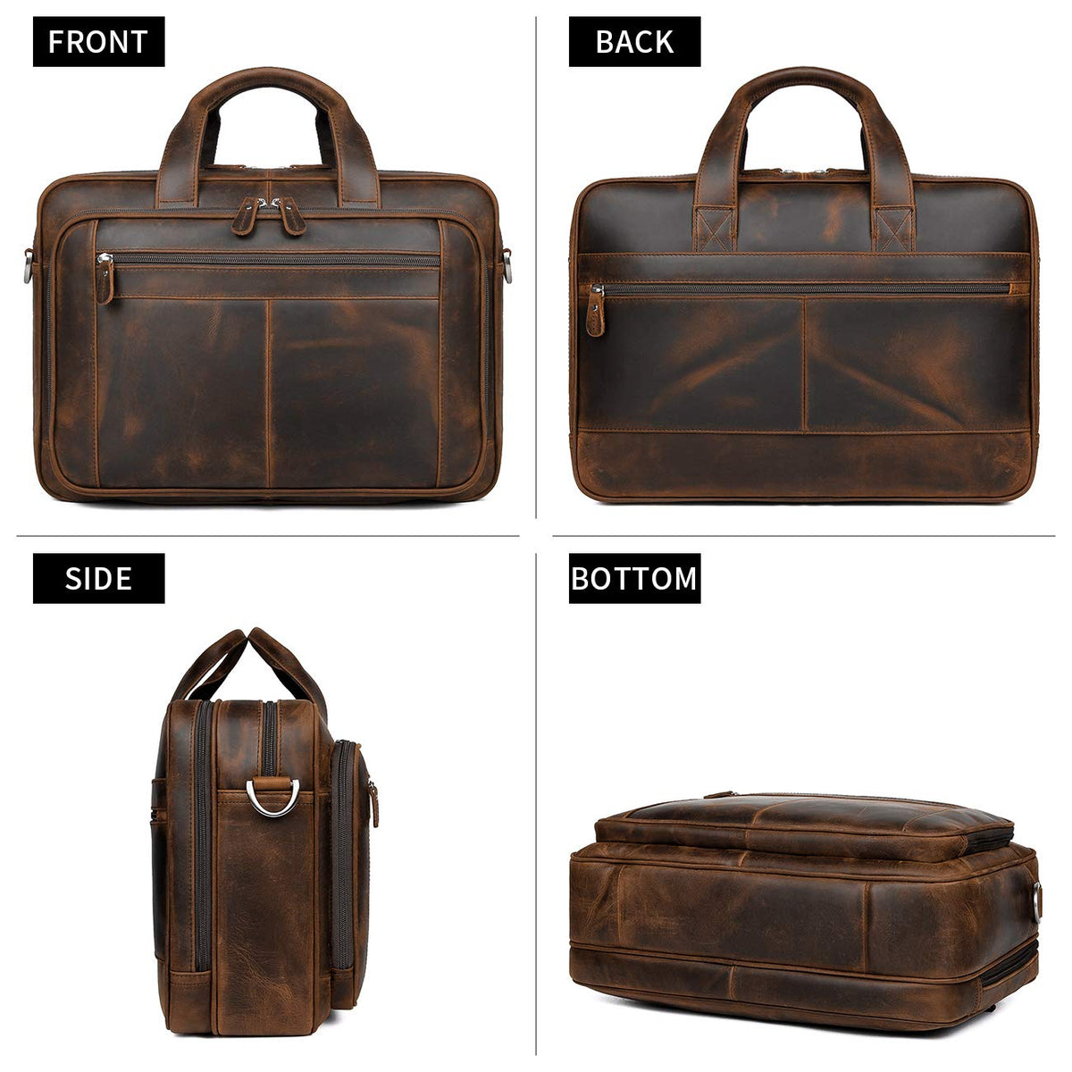 Leather 16" Laptop Briefcase with Luggage Strap F2388
