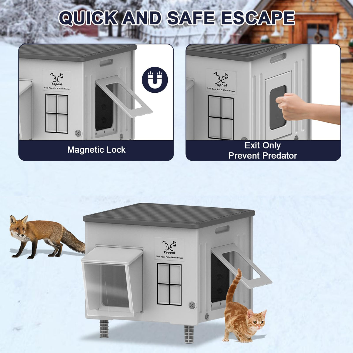 Heated Cat House with Safety Escape Doors and Heating Pads L4771