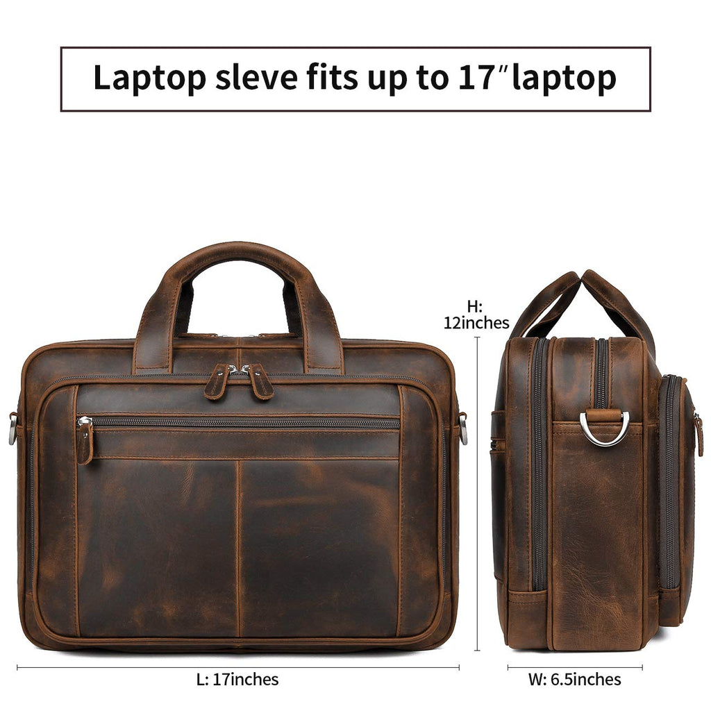 Leather 16" Laptop Briefcase with Luggage Strap F2388