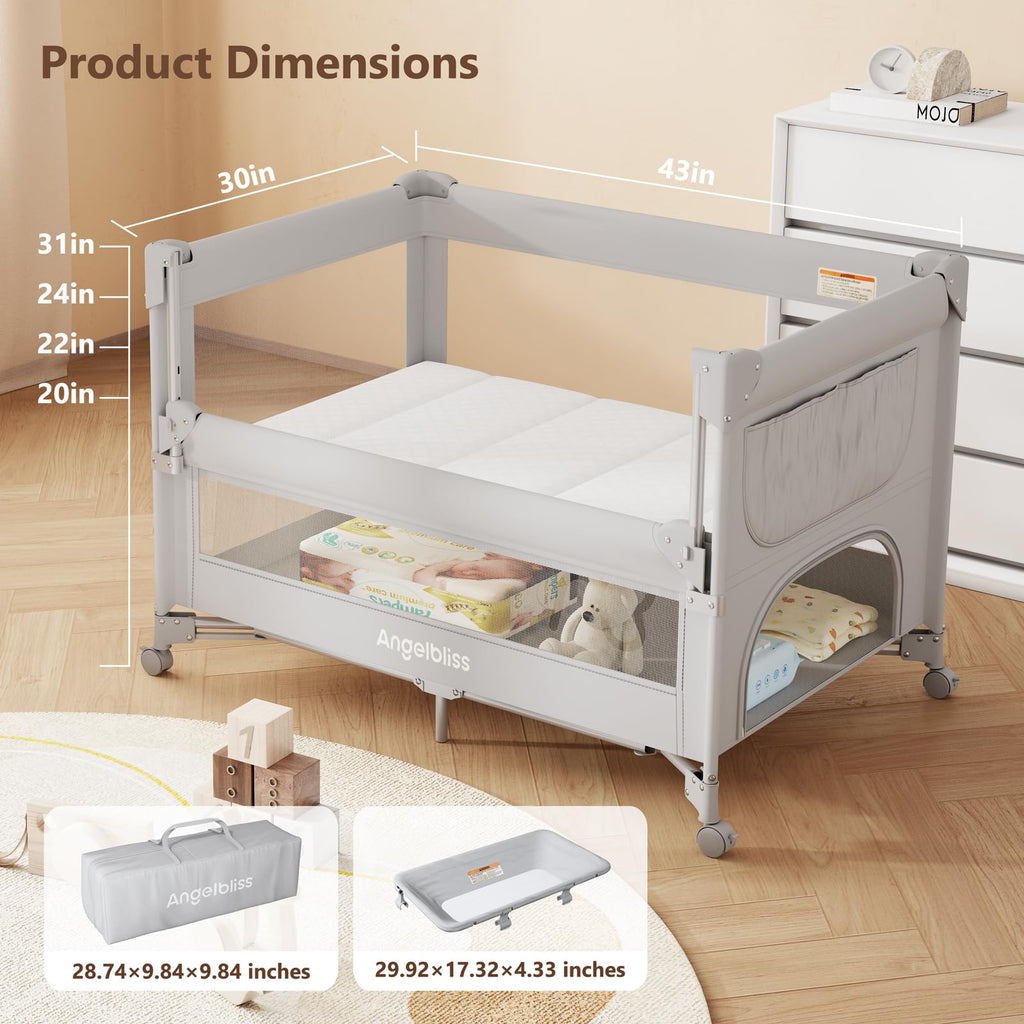 Pack and Play, Baby Bassinet Bedside Crib with Changer, Grey O40599