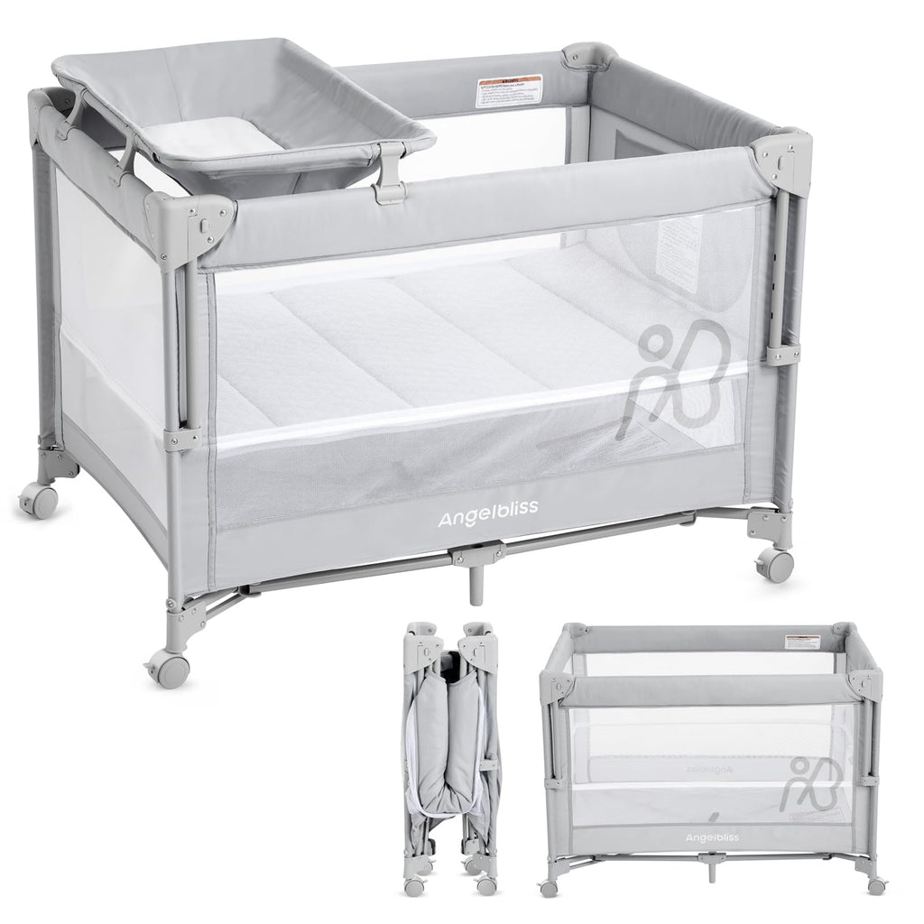 Pack and Play, Baby Bassinet Bedside Crib with Changer, Grey O40599