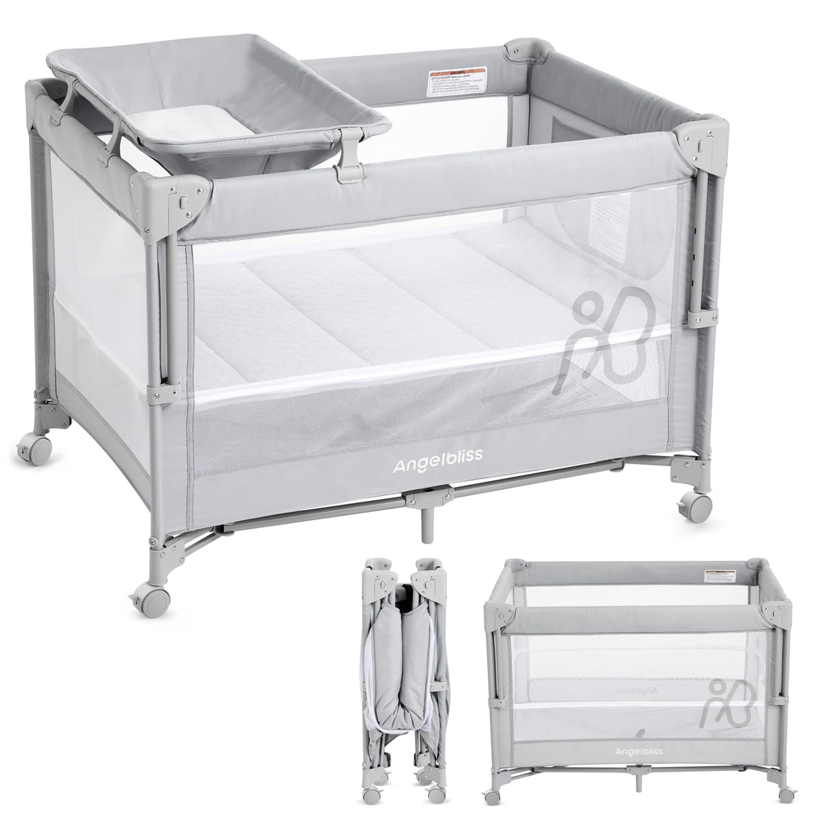 Pack and Play, Baby Bassinet Bedside Crib with Changer, Grey O40599