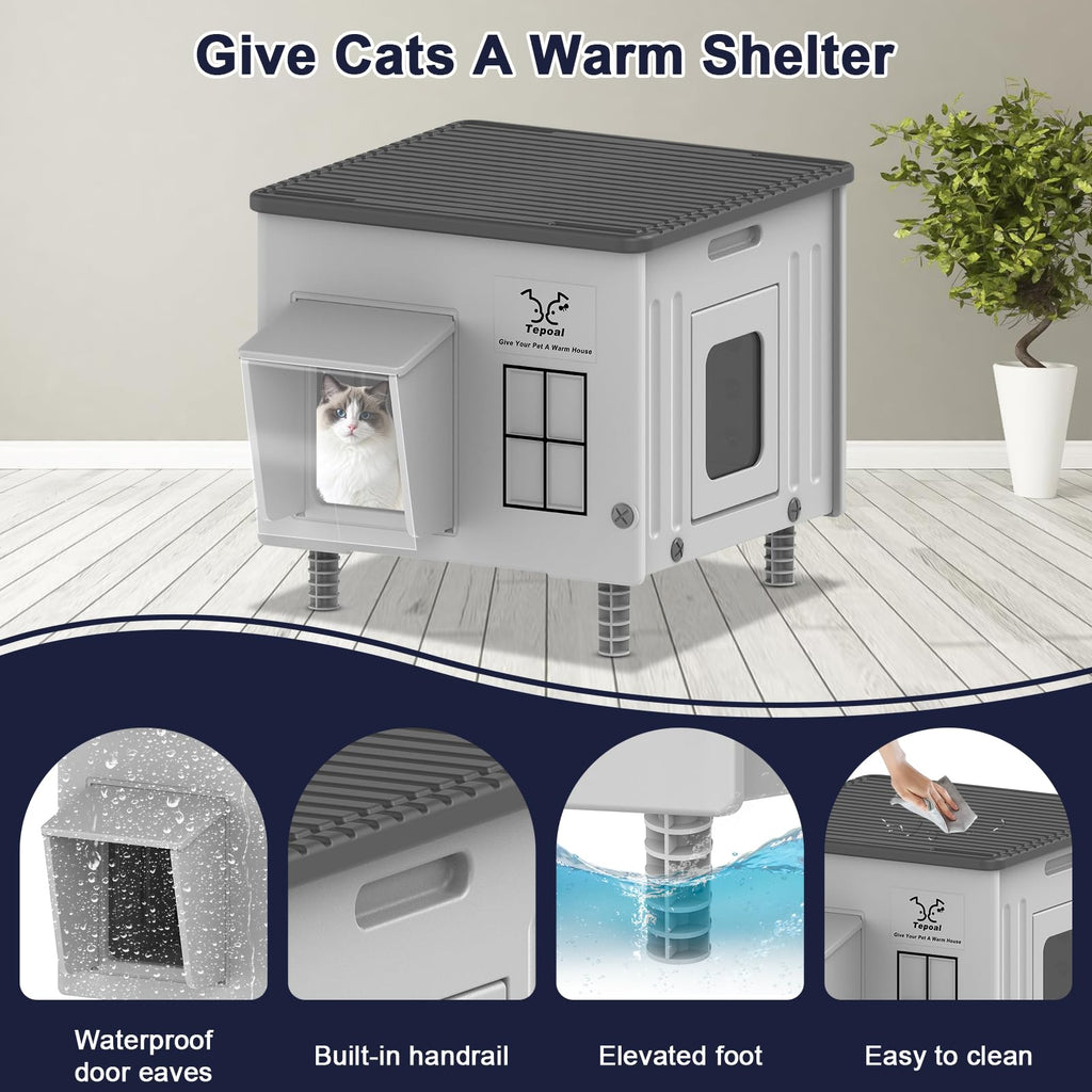Heated Cat House with Safety Escape Doors and Heating Pads L4771