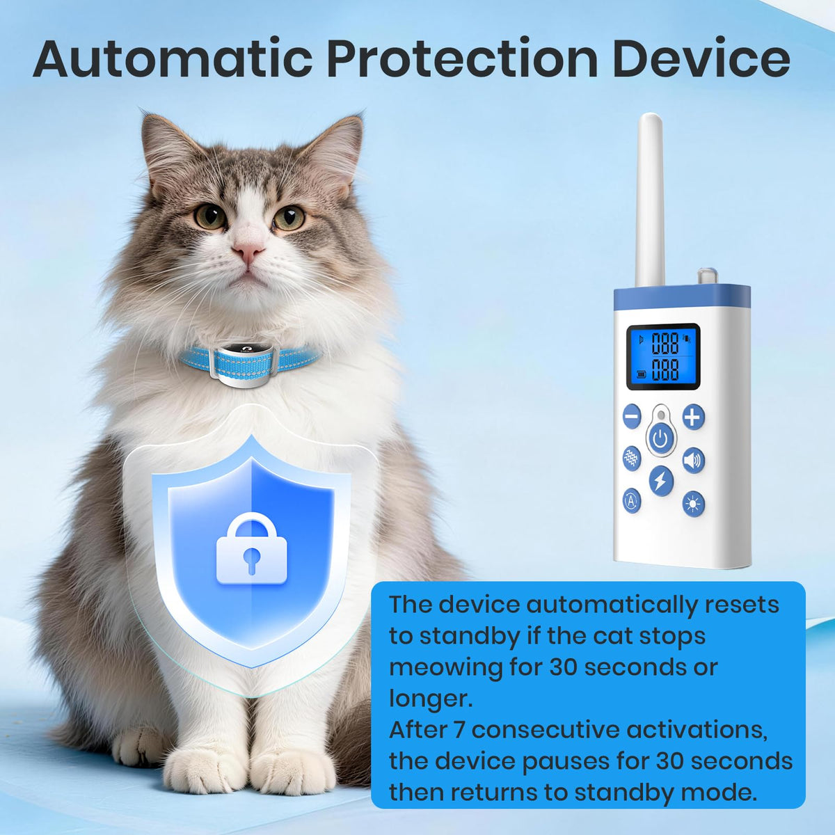 Lightweight Cat Training Collar with Remote, 4 Modes, IP67 Waterproof, Rechargeable U7328