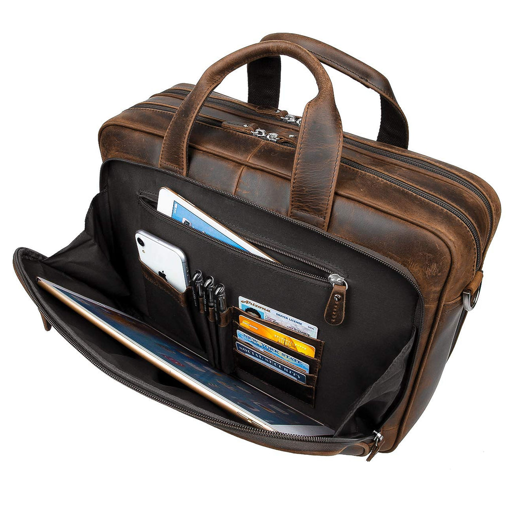 Leather 16" Laptop Briefcase with Luggage Strap F2388
