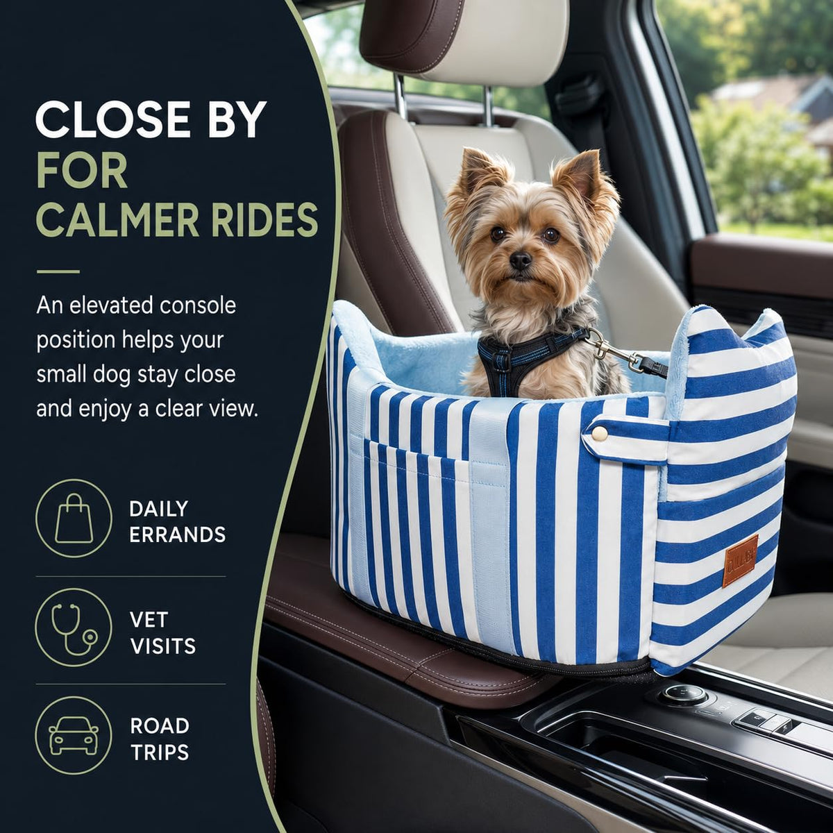 Dog Car Seat for Small Dogs to 15lbs Blue White Stripes O953537
