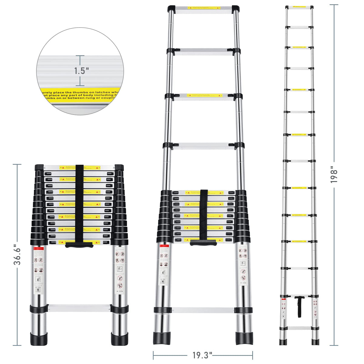 16.5FT Aluminum Telescoping Ladder 330 lbs V968