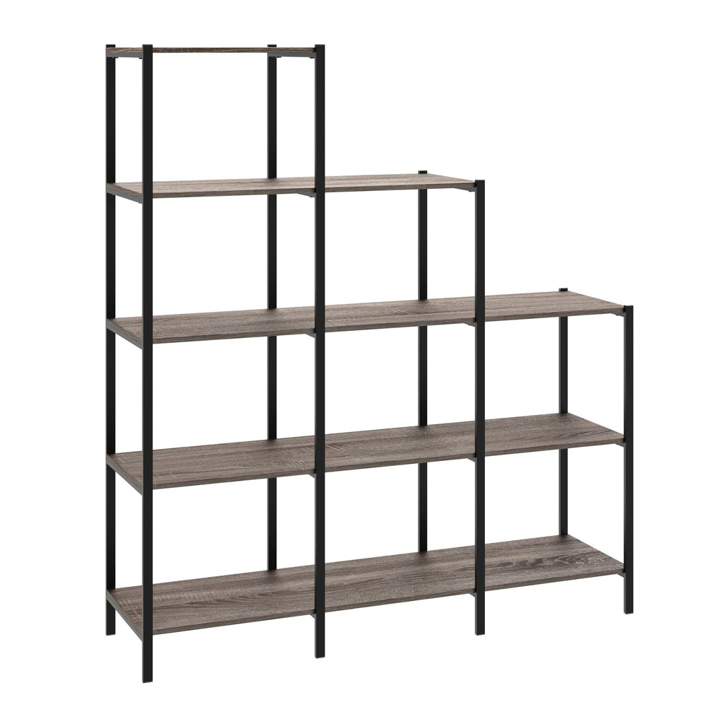 4-Tier Bookcase, 5 Shelves, Black Metal and Wood X18822