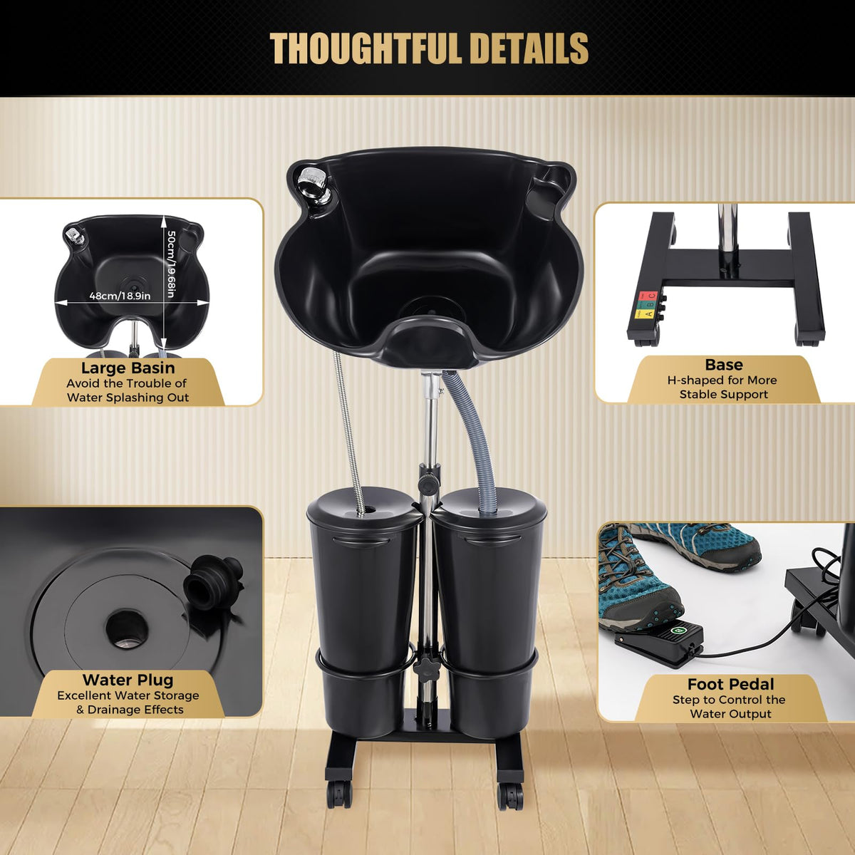 Portable Shampoo Bowl with Electric Pump Adjustable Height 2.64Gal F663071
