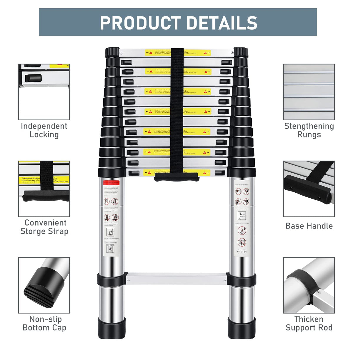 16.5FT Aluminum Telescoping Ladder 330 lbs V968