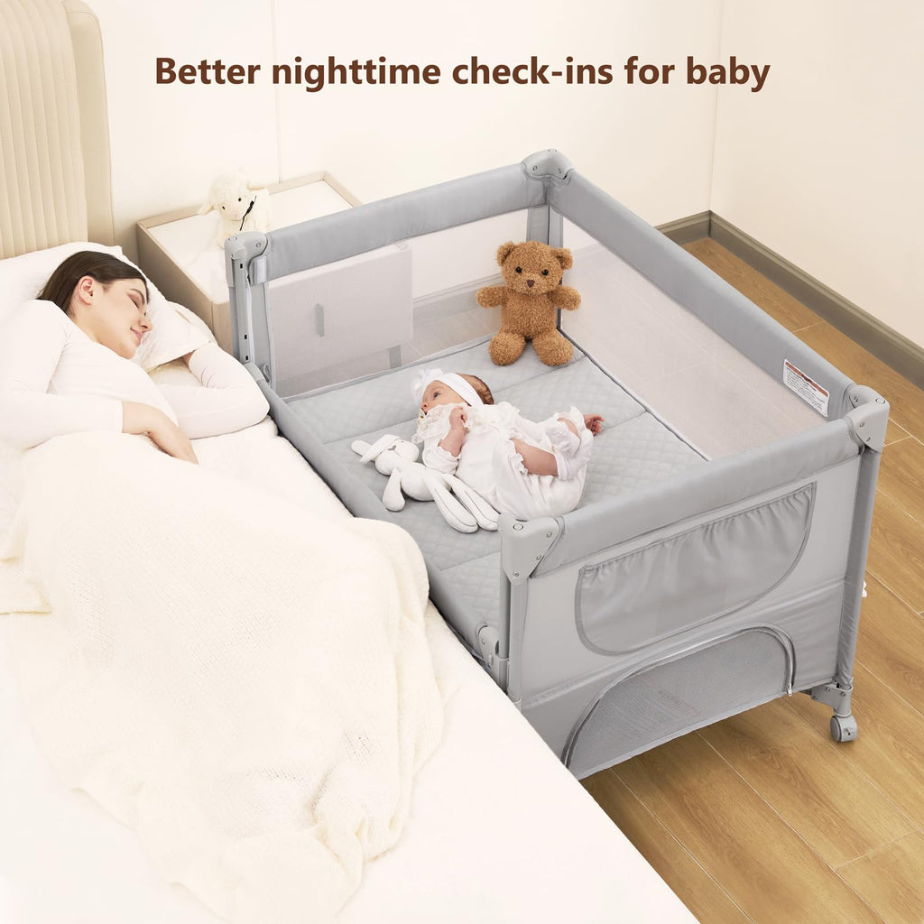 Pack and Play, Baby Bassinet Bedside Crib with Changer, Grey O40599