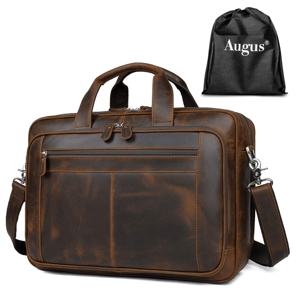Leather 16" Laptop Briefcase with Luggage Strap F2388