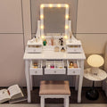 Vanity Desk with Mirror and Lights and Stool Set Y75326