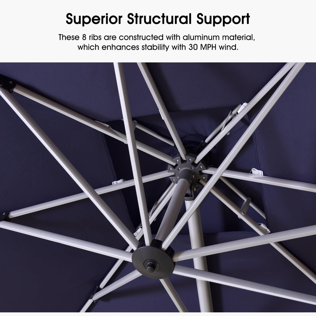 Navy Blue 10 FT Cantilever Patio Umbrella with Base J923636
