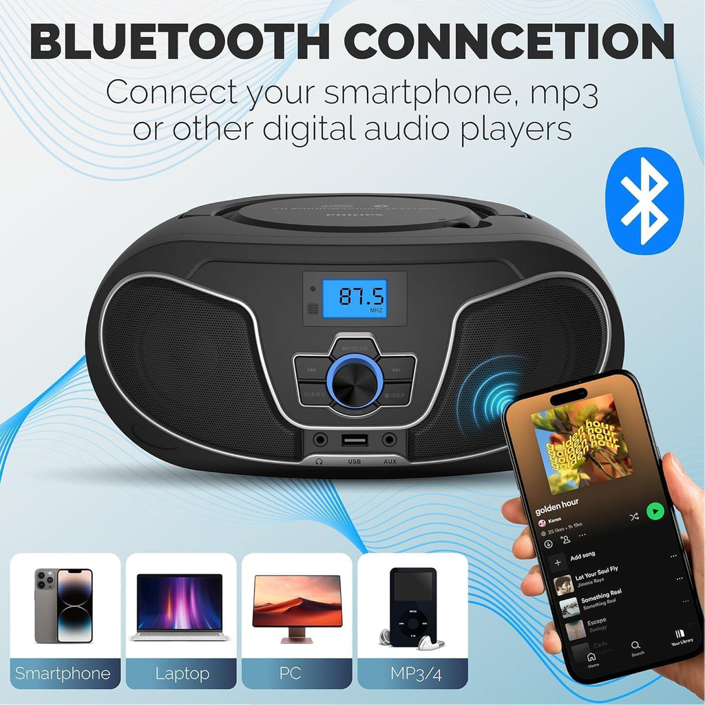 Portable Bluetooth CD Player Boombox with FM Radio G604