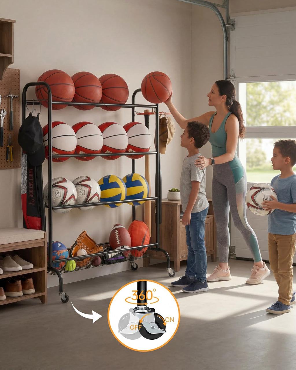 4 Tier Basketball Rack with Wheels V36347