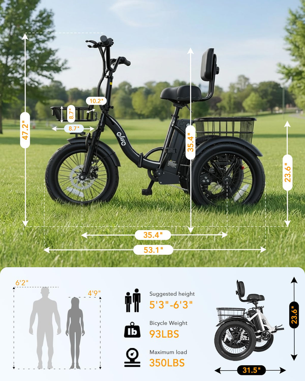 1200W Folding 3 Wheel Electric Trike F841