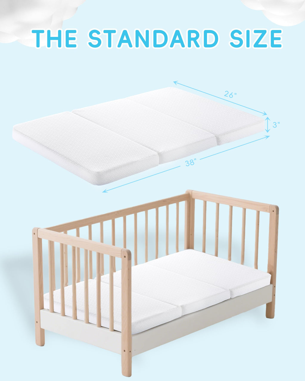 Tri-fold Portable Pack and Play Mattress with Waterproof Washable Cover E240226