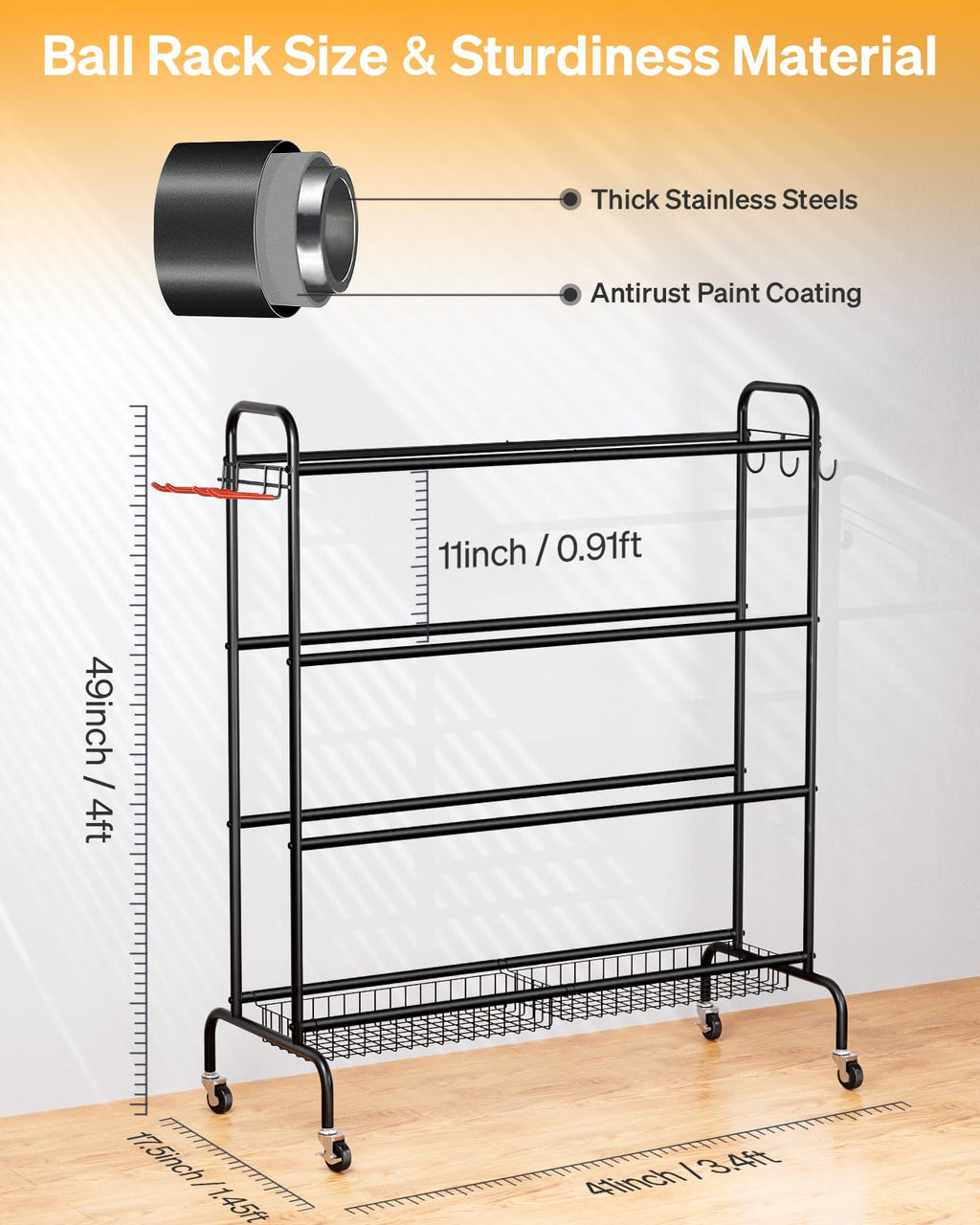 4 Tier Basketball Rack with Wheels V36347