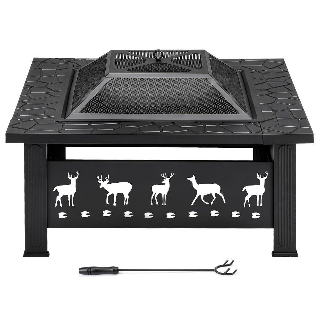 32 Inch Black Wrought Iron Wood Burning Fire Pit G14108
