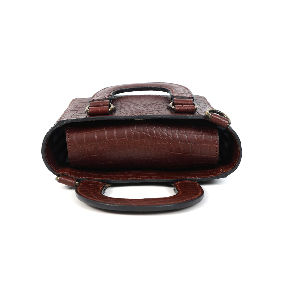 Tan Croc-Embossed Leather Mini Tote Crossbody Bag W131036