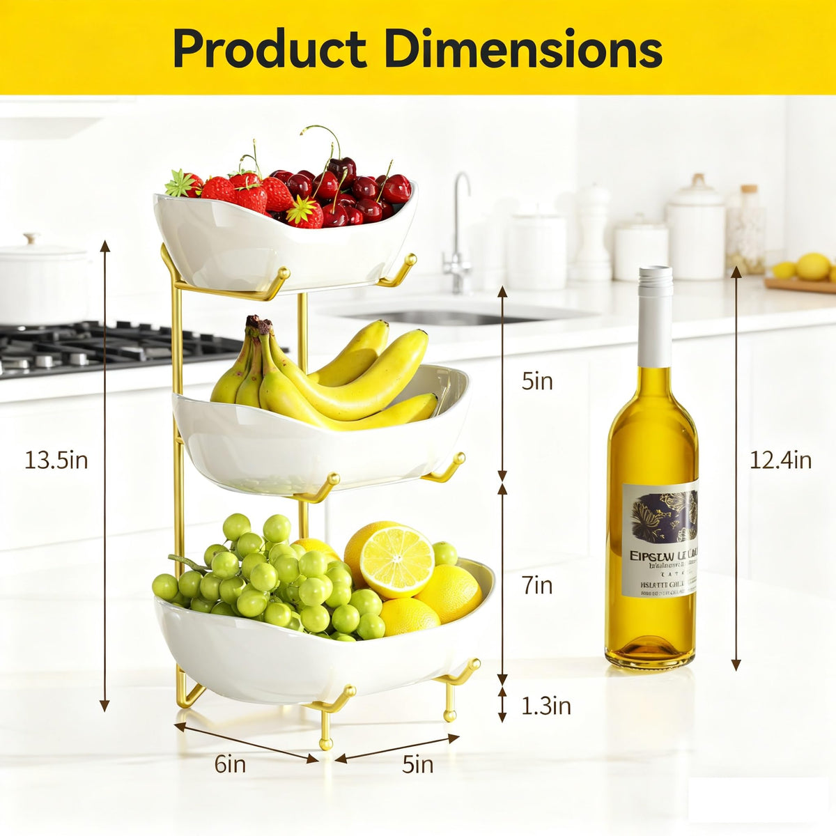 3 Tier Ceramic Fruit Bowl with Metal Stand V9785