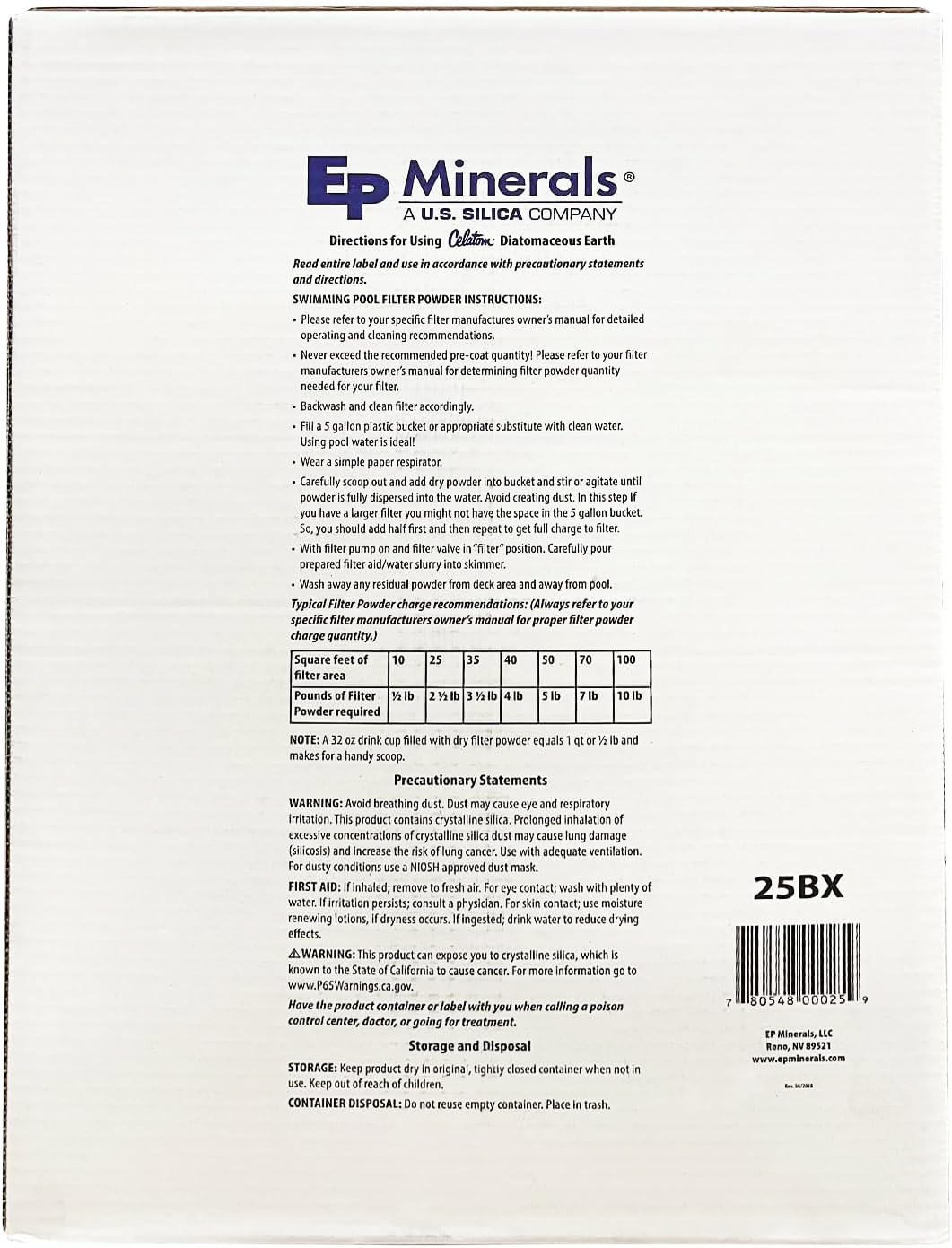 25LB Diatomaceous Earth Pool Filter Aid S85803