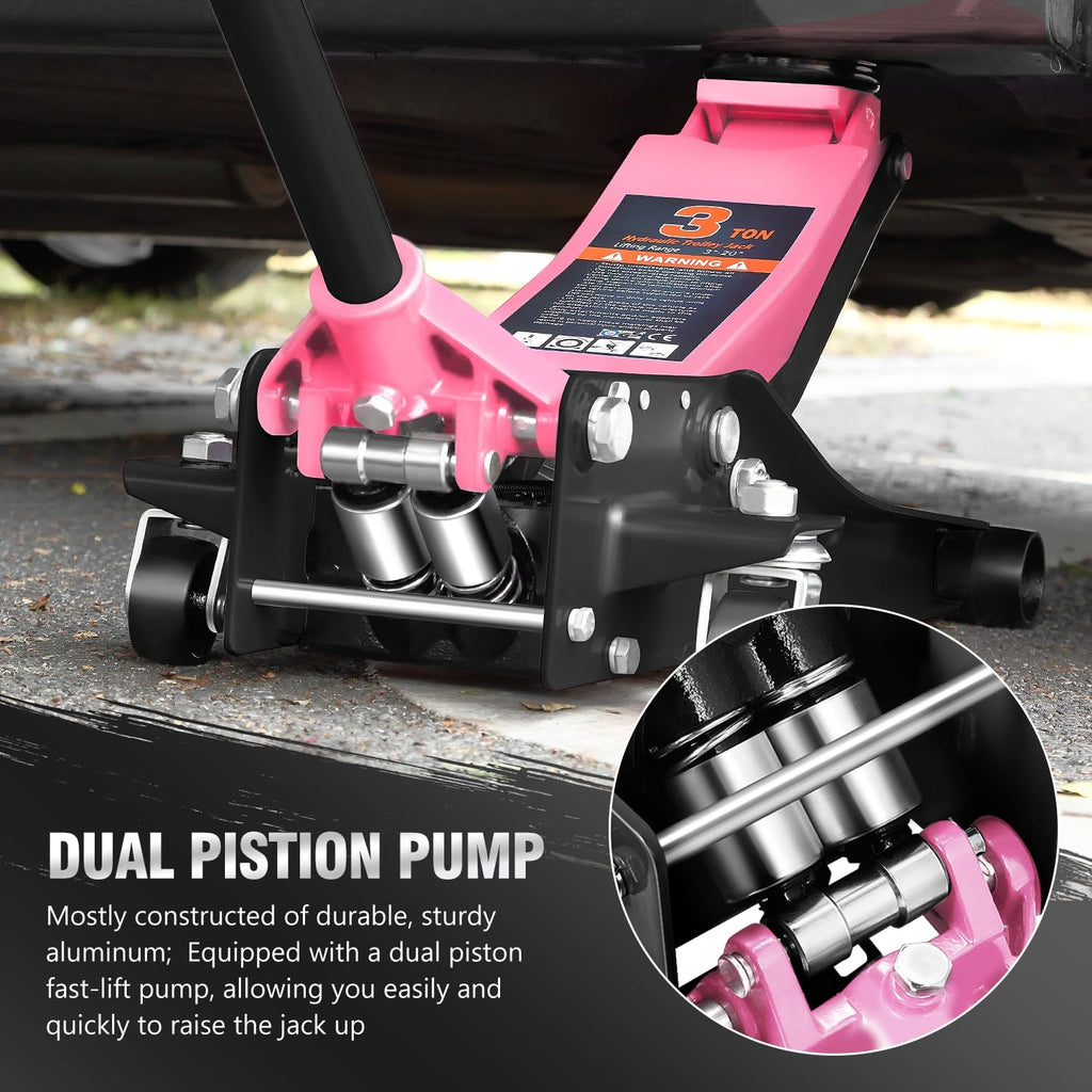 Low Profile Hydraulic Trolley Floor Jack 3 Ton Pink V413