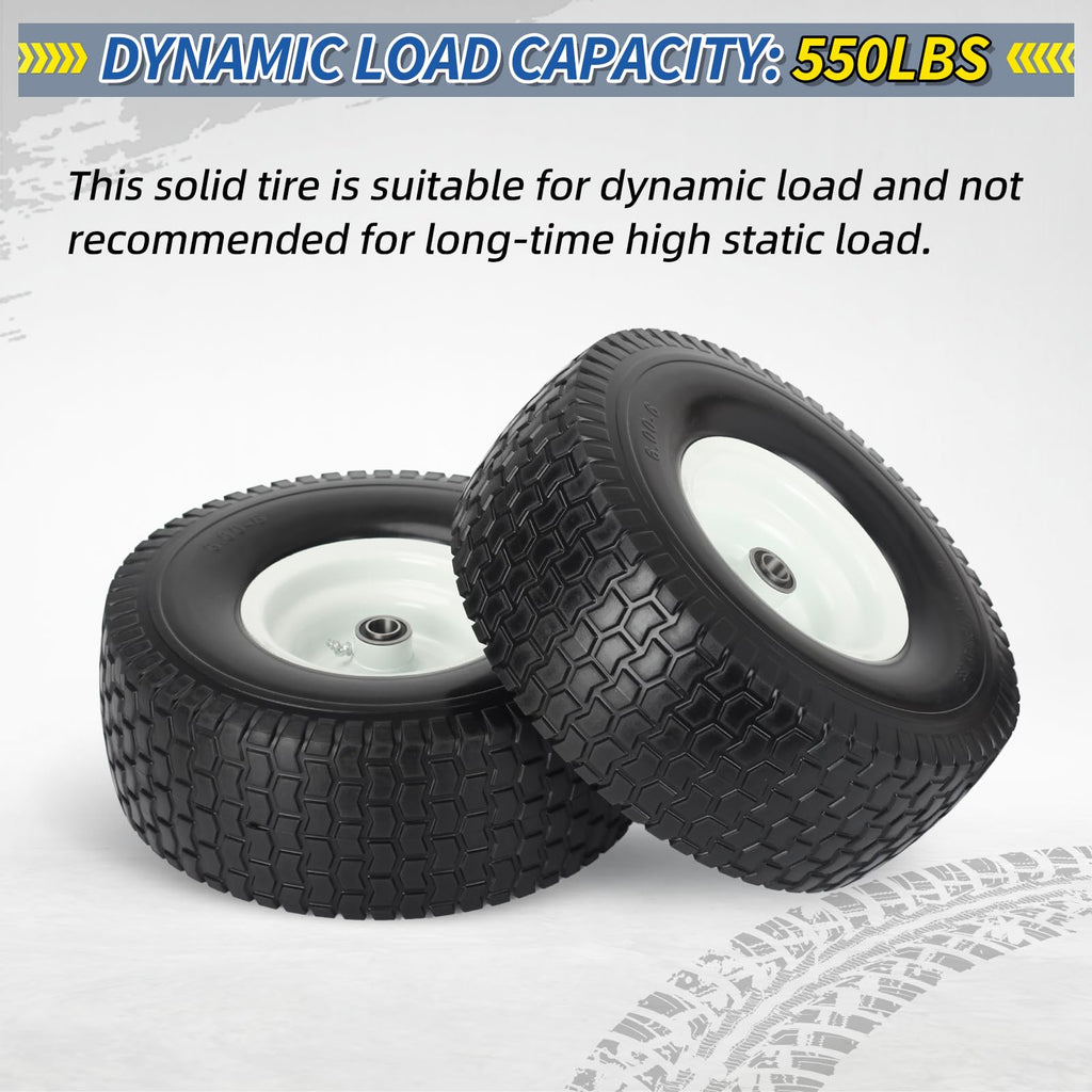 15x6.00-6 Flat Free Lawn Mower Tire and Wheel, 2 Pack G2764