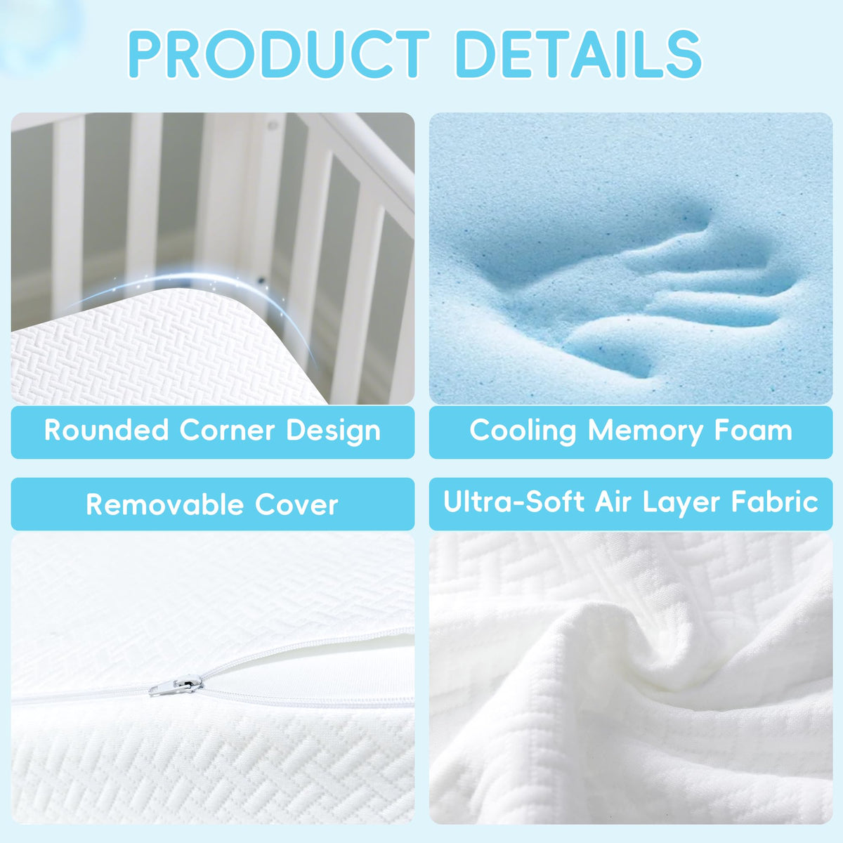 Tri-fold Portable Pack and Play Mattress with Waterproof Washable Cover E240226