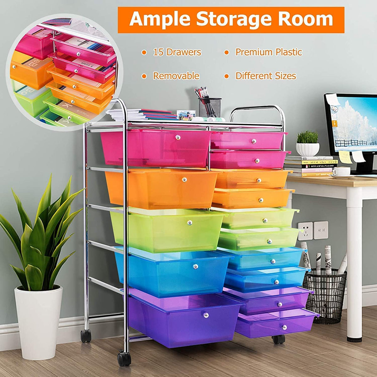 15 Drawer Rolling Storage Cart with Wheels O62083