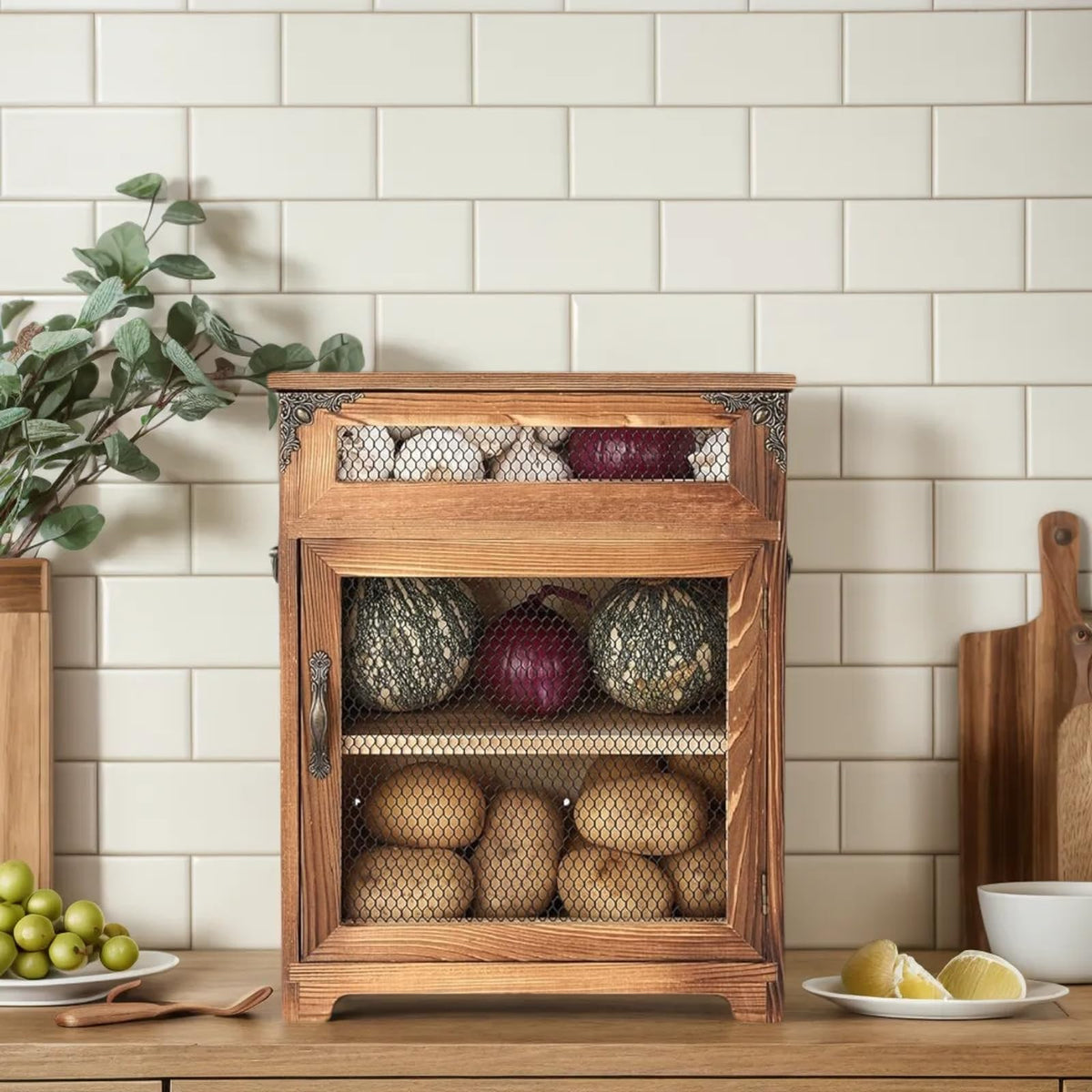 Potato and Onion Storage Bin Wooden Storage Box D46256