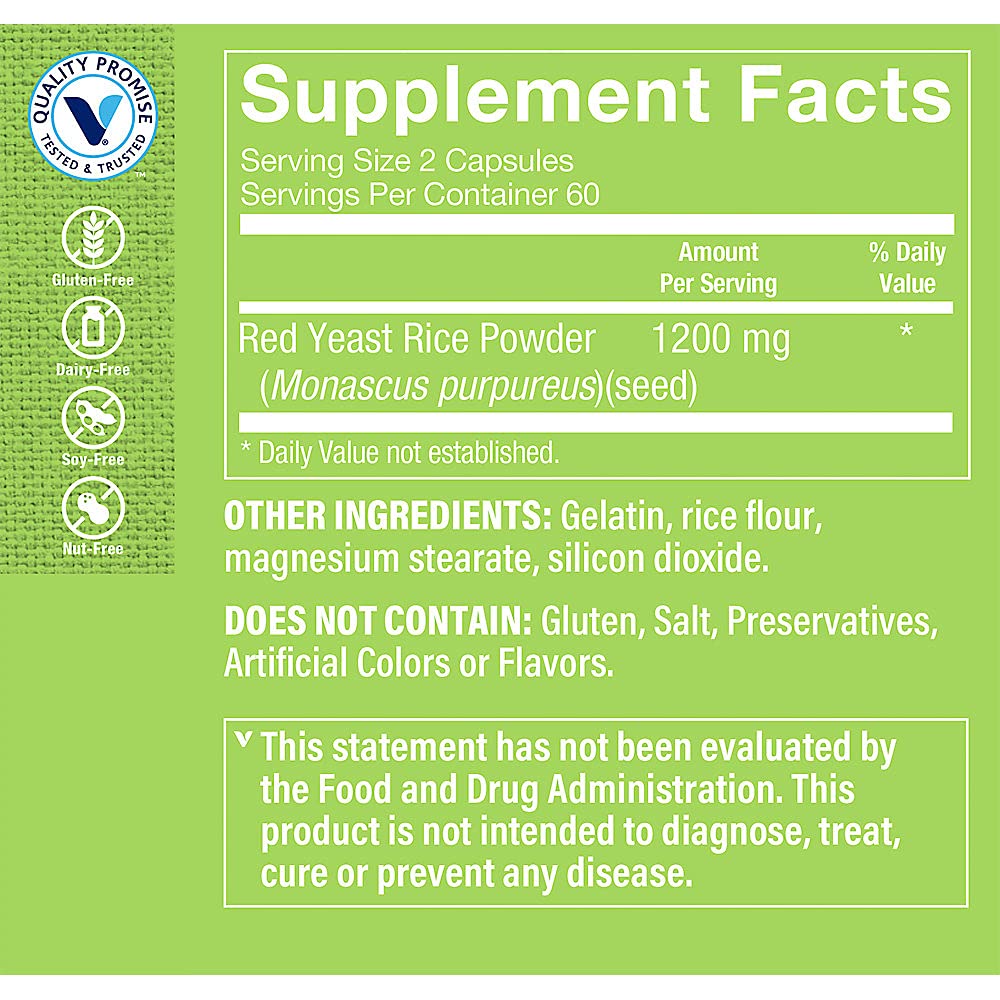 Red Yeast Rice 1200 MG 120 Capsules A452963