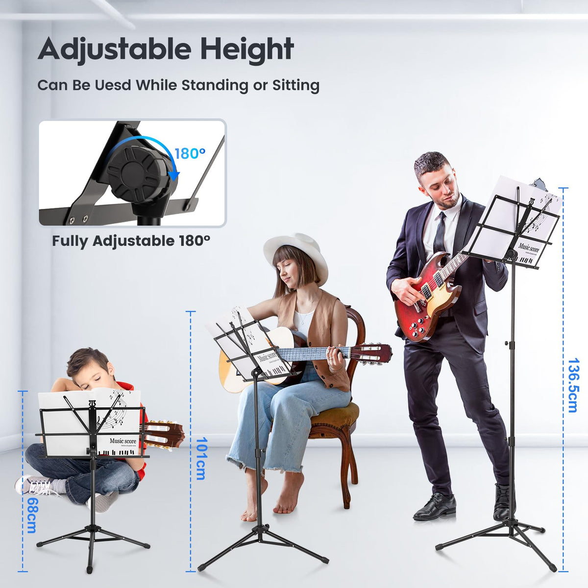 Black Adjustable Metal Music Stand with Carrying Bag X35712