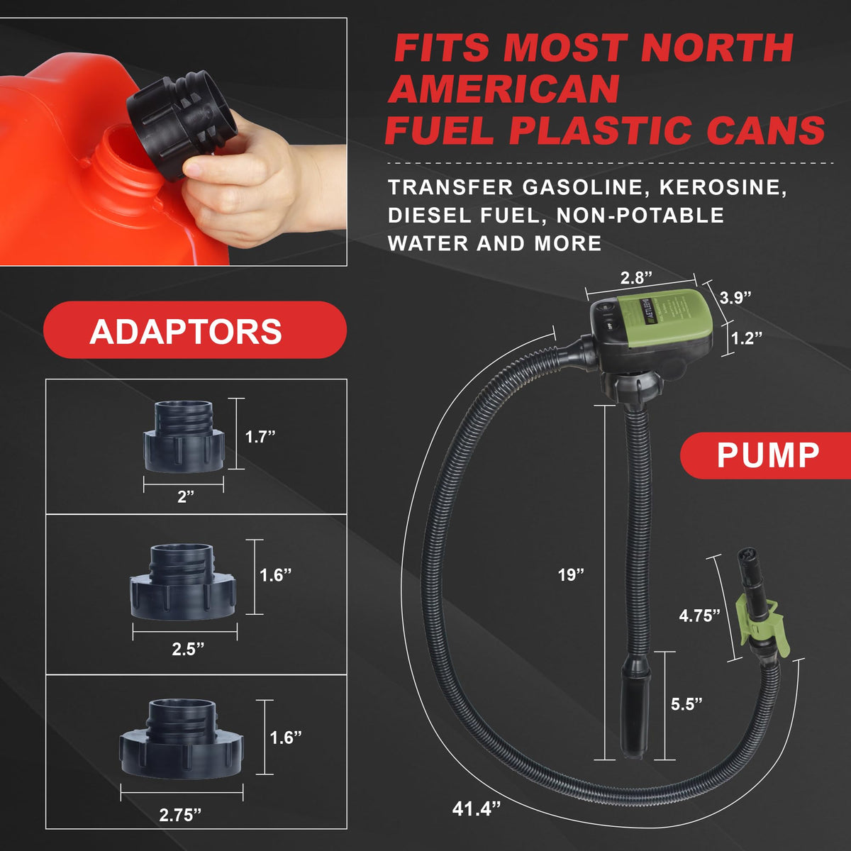 Battery Powered 2.4 GPM Fuel Transfer Pump with Auto Shut Off O725778