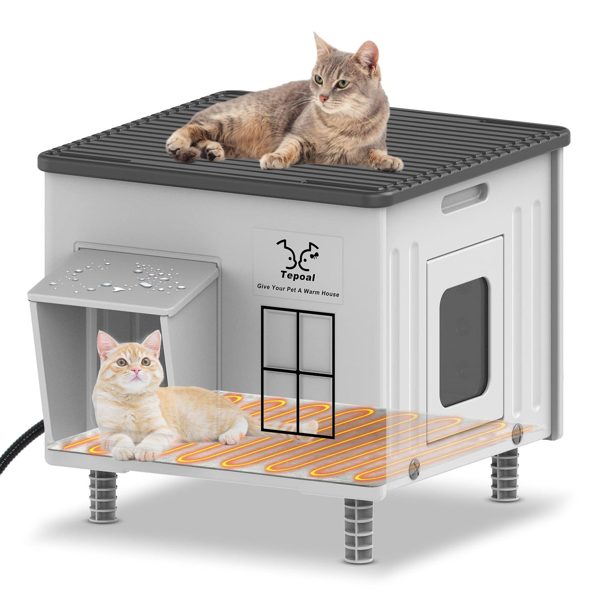 Heated Cat House with Safety Escape Doors and Heating Pads L4771