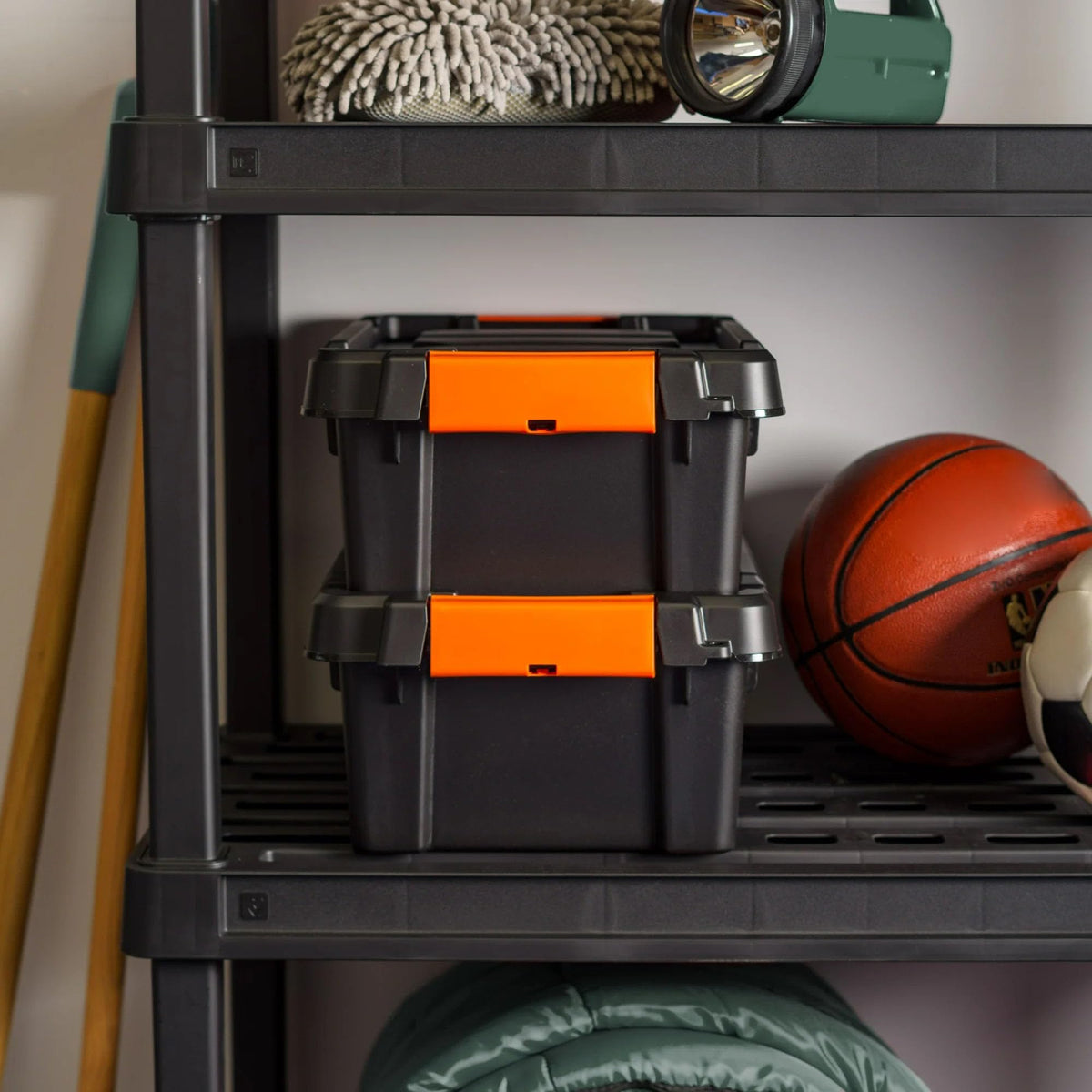 Heavy Duty Plastic Storage Bins with Lockable Lids, Black K478389